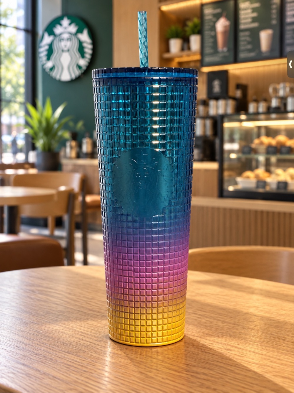 Starbucks Blue Purple Yellow Ombre Studded Cold Cup with Straw